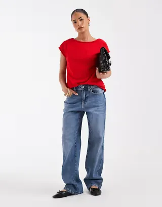 ASOS DESIGN Petite comfort stretch straight leg jeans in authentic mid blue
