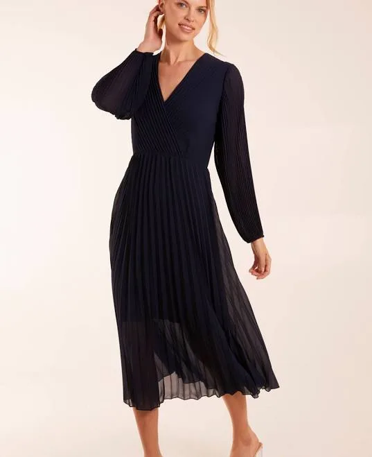 Blue Vanilla Women's Wrap Front Pleated Midi Dress