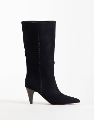 ASOS DESIGN Calliope heeled knee boots with whipstitch detail in black