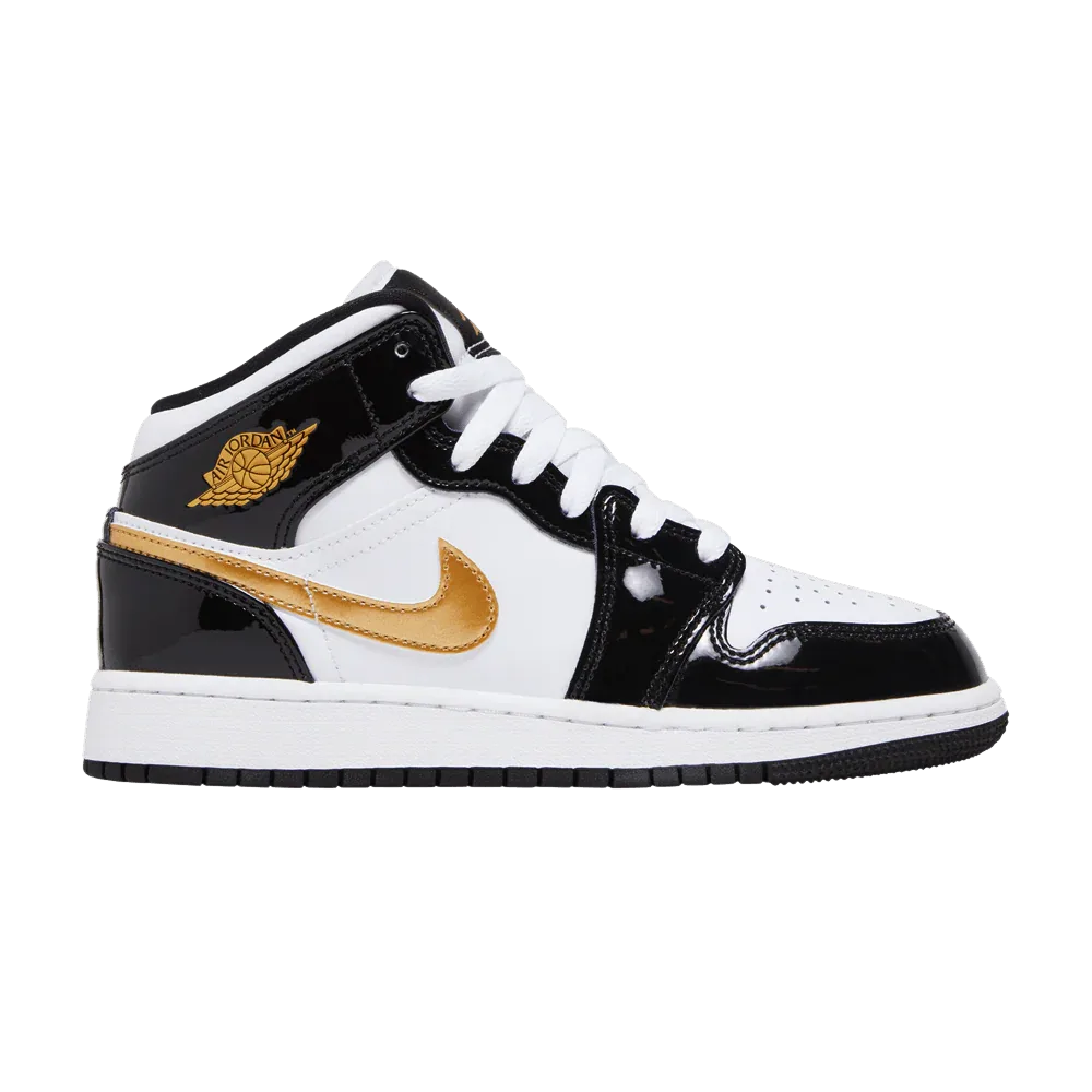 Air Jordan 1 Mid Patent Black White Gold (GS)