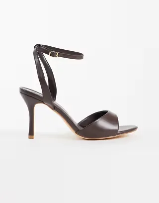 SEQWL Wide Fit Lolly heeled sandals in chocolate brown