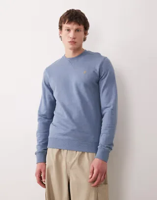 Farah Tim crew neck logo sweatshirt in blue