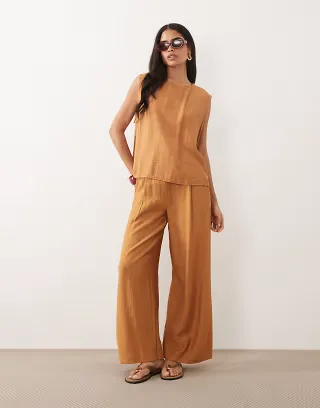 ASOS DESIGN crinkle shell top set