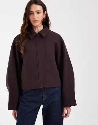 ASOS DESIGN formal top collar cropped jacket in chocolate
