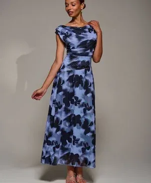 Jolie Moi Women's Asymmetric Draped Mesh Maxi Dress