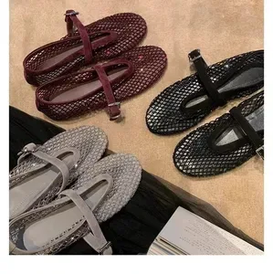 2026 European and American Spring Womens Ballet Flats with Fishnet Hollow Mary Jane Shoes 260514