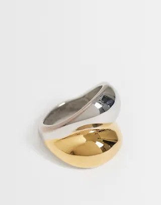 ASOS DESIGN waterproof stainless steel bubble ring in mixed silver and gold tone