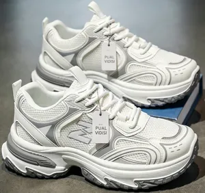 Women's White Chunky Sneakers Breathable Mesh Platform Dad Shoes Autumn New Mesh Men's Trendy Versatile Thick-Soled Heig