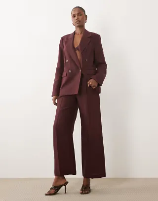 Nobody's Child tailored wide leg pants in deep plum - part of a set