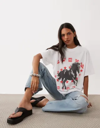 ASOS DESIGN Oversized T-shirt with lucky star rodeo graphic in white