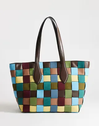Topshop Myla patchwork large tote in blue