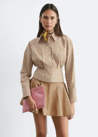 & Other Stories pure cotton shirt with waist detail in brown check