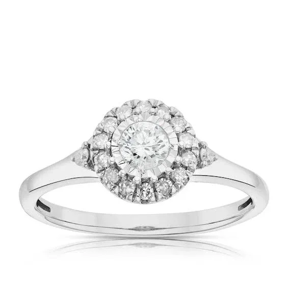 Engagement Ring 9ct White Gold Illusion Halo 0.33ct Diamond Ring