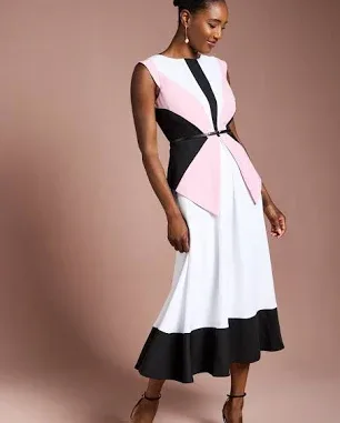 Coast Women's Colour Block Belted Crepe Midi Dress