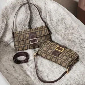 Designer Bag Womens Crossbody Canvas Shoulder Bag - Vintage Luxury Brand Messenger Purse - High Quality Underarm Half Mo