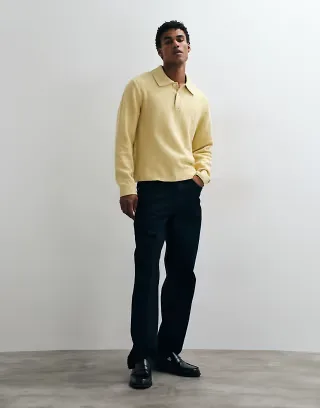 ARKET cotton rich long sleve knit polo in yellow