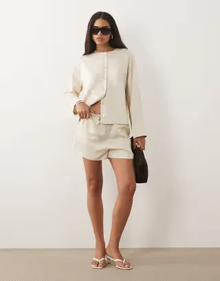 Pretty Lavish Breya satin shorts in oyster - part of a set