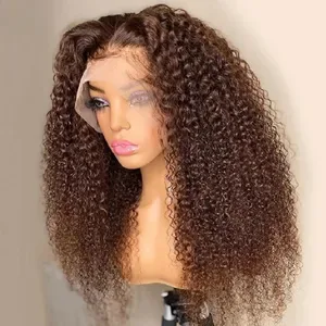 Wear And Go 13x6 HD Lace Frontal Wig - 13x4 Chocolate Brown Curly Brazilian 100% Glueless High Density Human Hair Wigs f