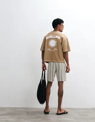ASOS DESIGN heavyweight boxy oversized T-shirt with sun back graphic in brown textured fabric
