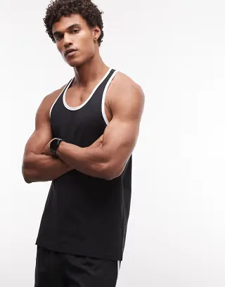 4505 cotton ringer tank top with quick dry finish in black