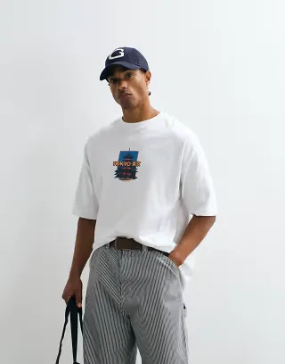 ASOS DESIGN oversized T-shirt with front graphic in white
