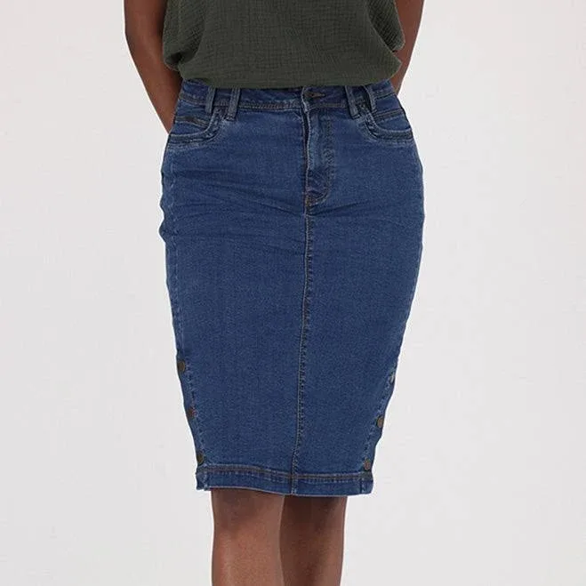 CAMDEN DENIM SIDE BUTTON SKIRT