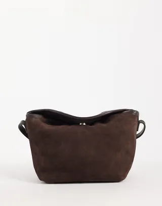 ASOS DESIGN suede mini flap top crossbody bag in chocolate