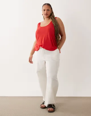 ASOS DESIGN Curve linen look pull on pants in off white