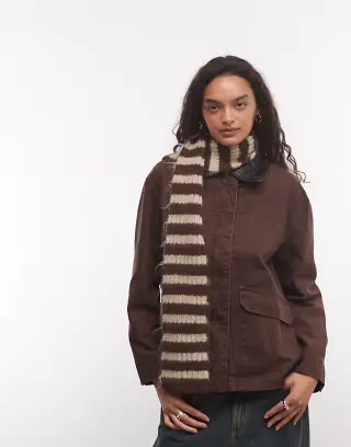 Sui Ava Clara slim scarf in brown stripes