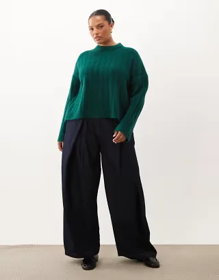 ASOS DESIGN Curve wide rib boxy crew sweater in forest green