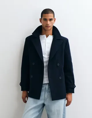 Threadbare faux wool double breasted jacket in navy