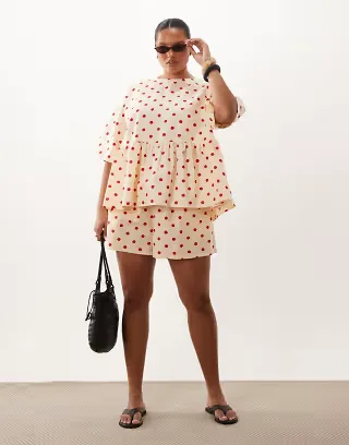 ASOS DESIGN Curve tie waist pocket detail shorts in polka dot print - part of a set