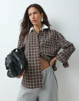 ASOS DESIGN contrast collar oversized shirt in check