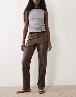 Bardot faux leather high rise pants in chocolate