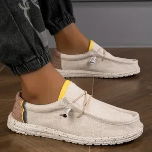 Mens Shoes Canvas Loafers - Comfortable Breathable Casual Driving Vulcanized Flat Walking Shoes