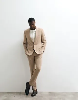 ASOS DESIGN flexMAX skinny suit set in light brown