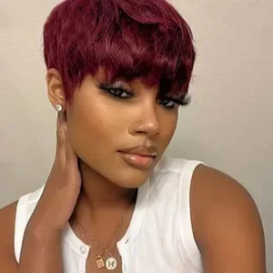 HD Lace Wig, 100% Human Hair, Glueless, Preplucked, Full Cap Pixie Cut, Black Colored, Short Hairstyle for African Ameri