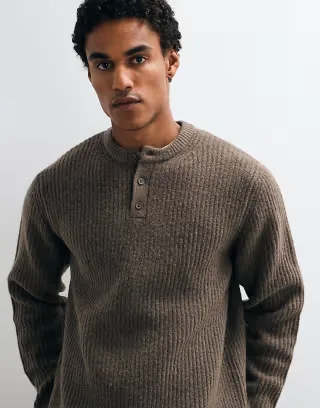 ASOS DESIGN relaxed knitted henley in brown
