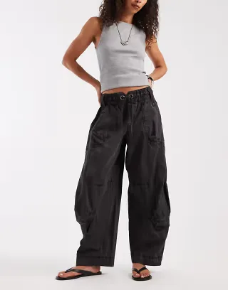 Free People Onset parachute pants in black sand