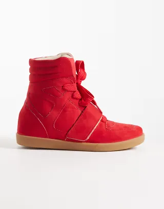 ASOS DESIGN Damson concealed wedge sneakers in red microsuede