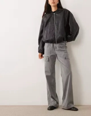 ASOS DESIGN wide leg utility cargo trouser in gray