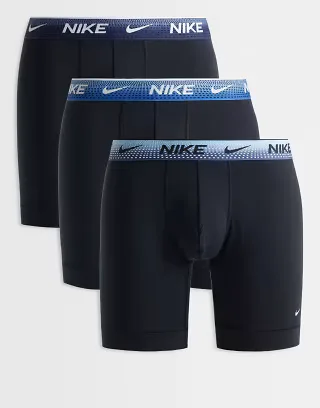 Nike Essential Cotton 3 pack boxer briefs in blue with blue/purple waistbands