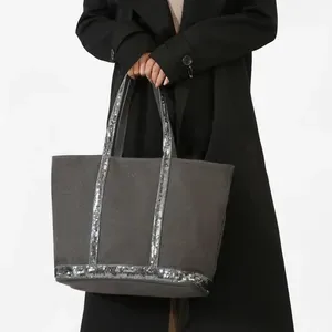 Retro Large-Capacity Canvas Tote Bag - Contrast Sequin Design - Durable Travel Shoulder Messenger Handbag for Men and Wo