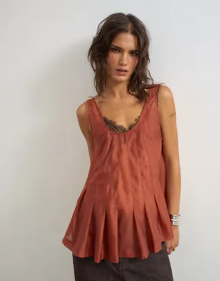 Topshop organza sheer sleeveless pintuck cami in rust