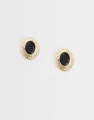 ASOS DESIGN mini studs with black stone setting in gold tone