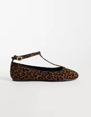 ASOS DESIGN Lulu T bar ballet flats in leopard