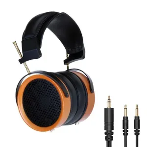 Hellodigi HD11 Open-Back Wood Headphones - 53mm Drivers, Detachable Cable, Leather Headband, Black Mesh Earcups, 3.5mm J