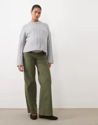 Mamalicious Maternity over the bump wide leg jeans in dark green