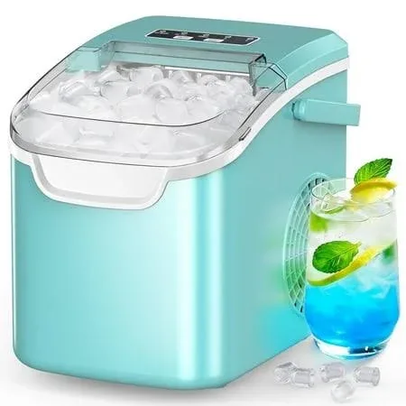 HAVATO Ice Makers Countertop with Handle, 26.5 lbs / 24 H, 8 Cubes in 6 Mins, Portable Ice Machine with Self-Cleaning, P