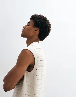 ASOS DESIGN knitted relaxed short sleeve textured ribbed tank top in ecru